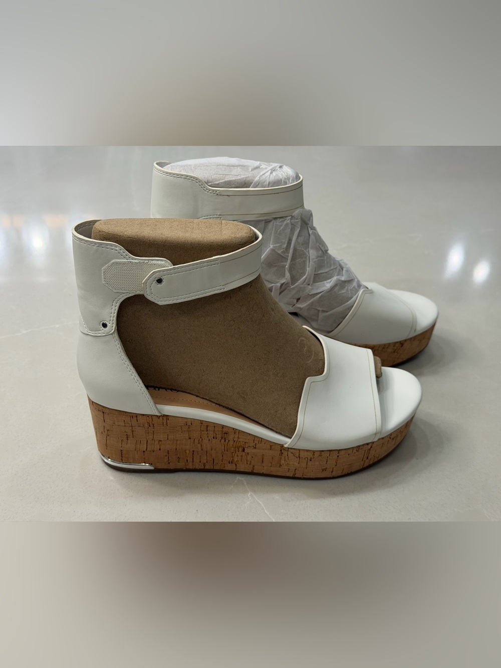 Franco Sarto Perfetto White Cork Wedge Platform Sandals Size 8 M NEW